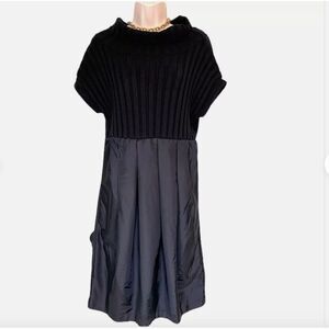 Chelsea & Theodore Black Ribbed Turtleneck Fit & Flair Dress - Size L